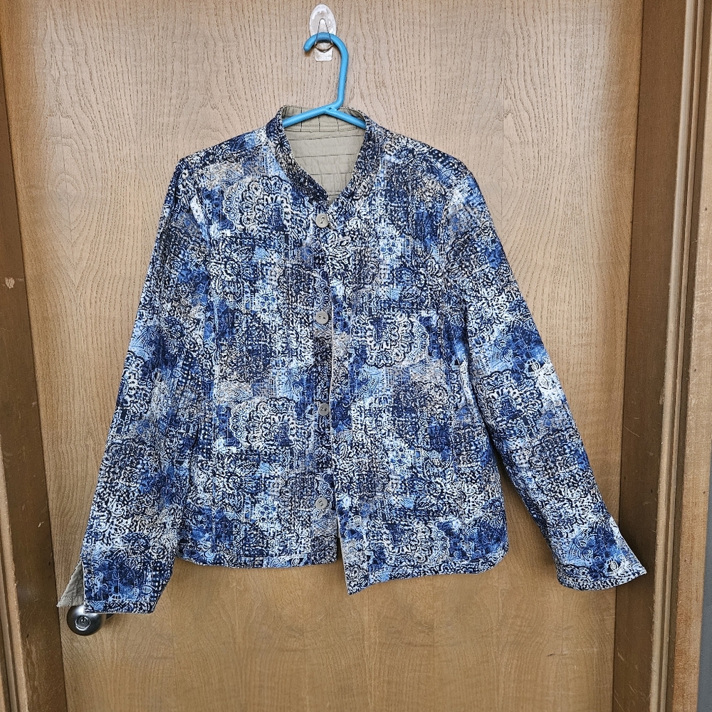Blue Patterned Quilted Fully Reversible Jacket - image 1